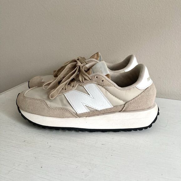 New Balance Shoes - New Balance Beige and White Retro Athletic Sneakers